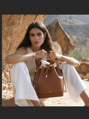 Brown Leather Bucket Bag with Drawstring - Paris 64